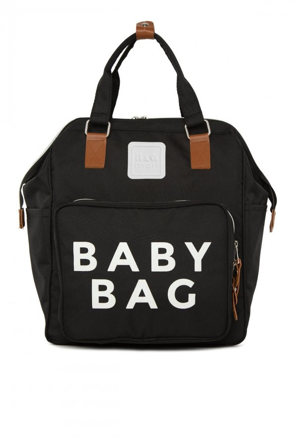Bagmori Siyah Baby Bag Baskılı Cepli Anne Bebek Bakım Sırt Çantası