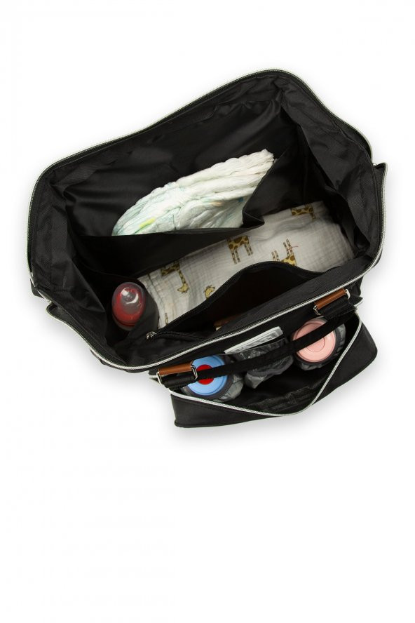 Bagmori Siyah Baby Bag Baskılı Cepli Anne Bebek Bakım Sırt Çantası - 5