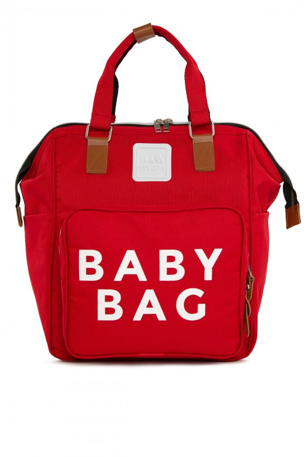 Bagmori Kırmızı Baby Bag Baskılı Cepli Anne Bebek Bakım Sırt Çantası