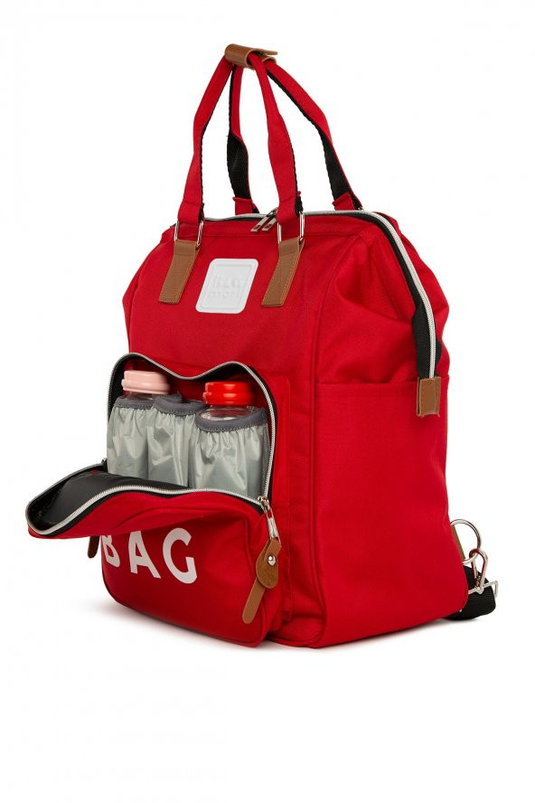 Bagmori Kırmızı Baby Bag Baskılı Cepli Anne Bebek Bakım Sırt Çantası - 2