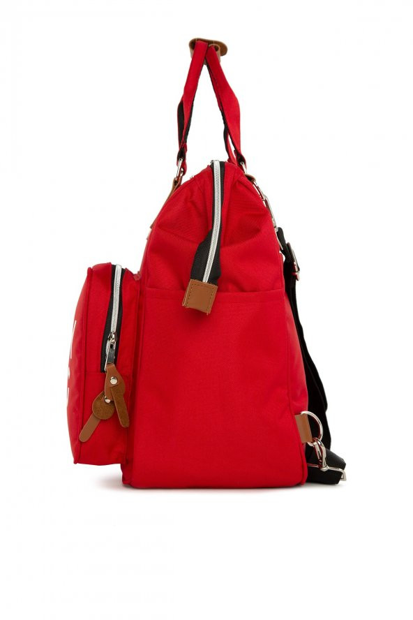Bagmori Kırmızı Baby Bag Baskılı Cepli Anne Bebek Bakım Sırt Çantası - 3