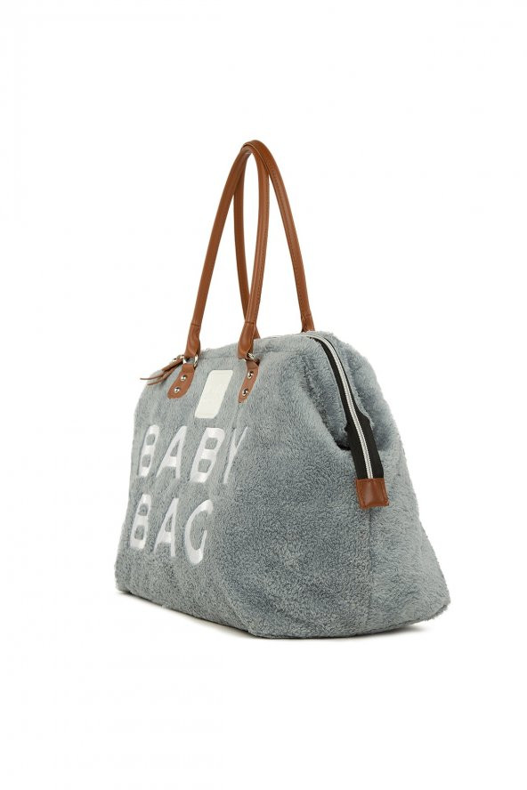 Bagmori Gri Baby Bag Nakışlı Peluş Anne Bebek Çantası - 2