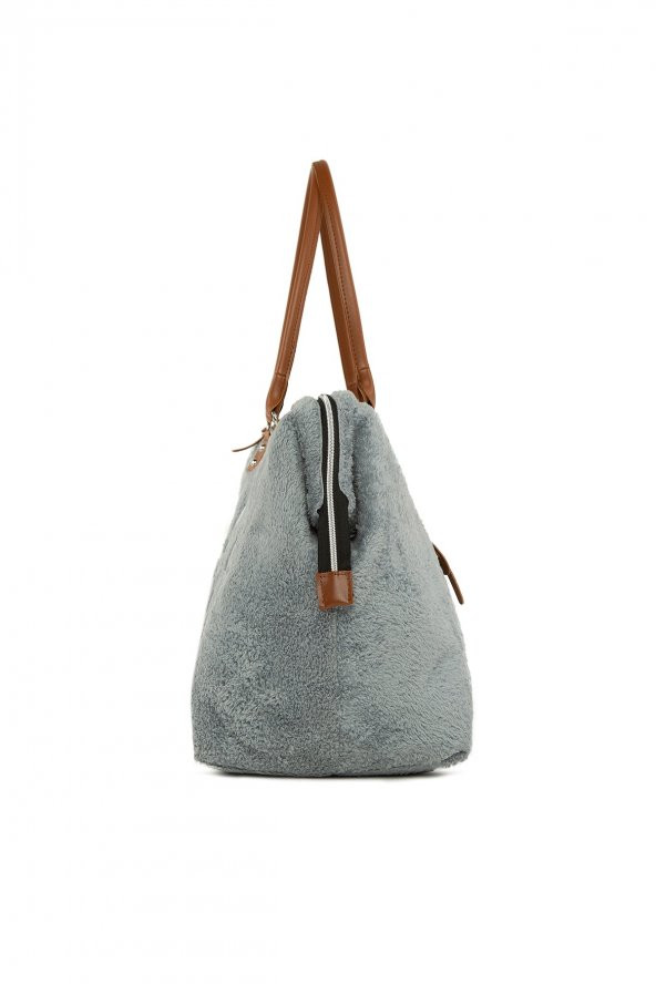 Bagmori Gri Baby Bag Nakışlı Peluş Anne Bebek Çantası - 3