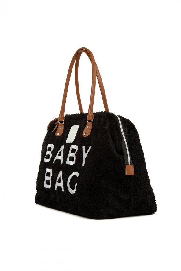 Bagmori Siyah Baby Bag Nakışlı Peluş Anne Bebek Çantası - 2