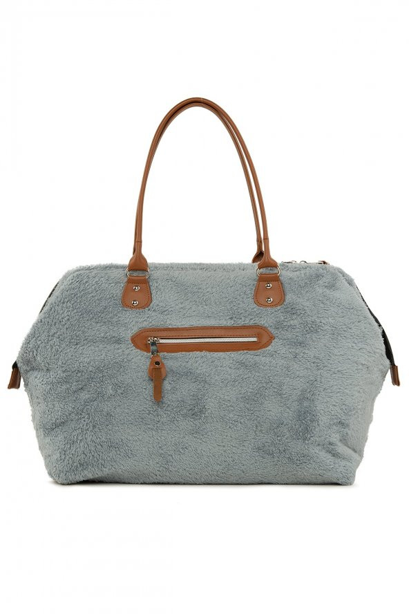 Bagmori Gri Baby Bag Nakışlı Peluş Anne Bebek Çantası - 4