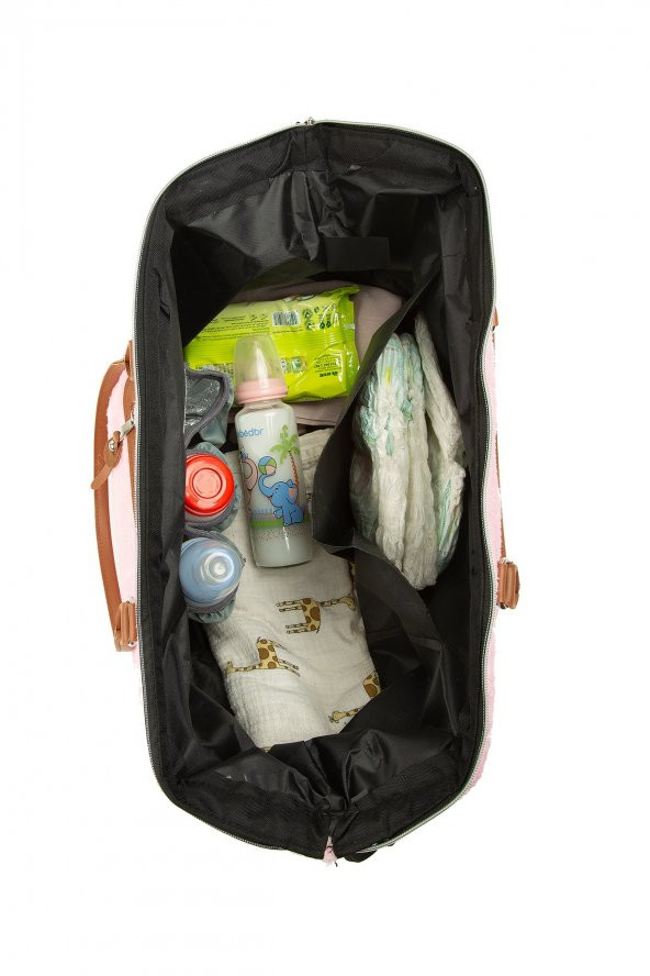 Bagmori Pembe Baby Bag Nakışlı Peluş Anne Bebek Çantası - 5