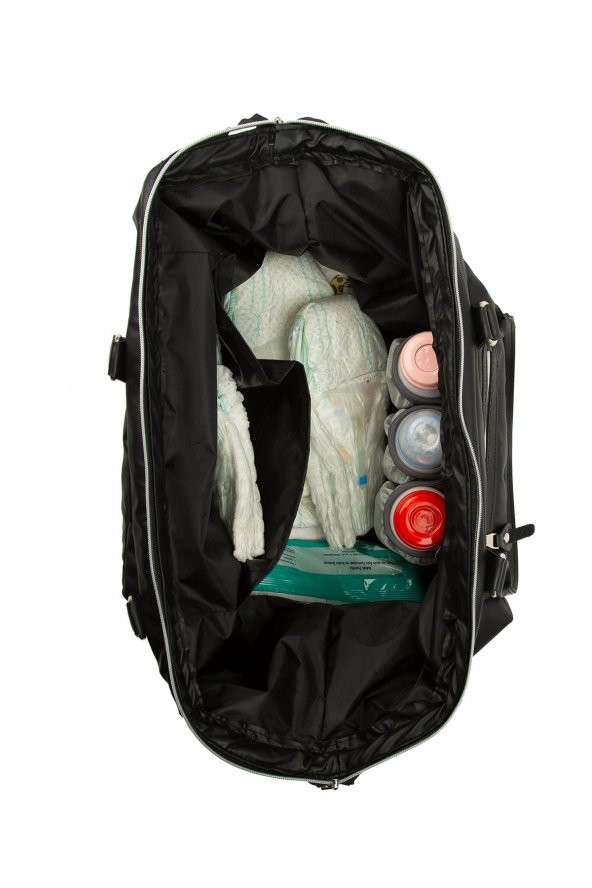 Bagmori Siyah Baby Bag Nakışlı Kapitone Şişme Anne Bebek Çantası - 5