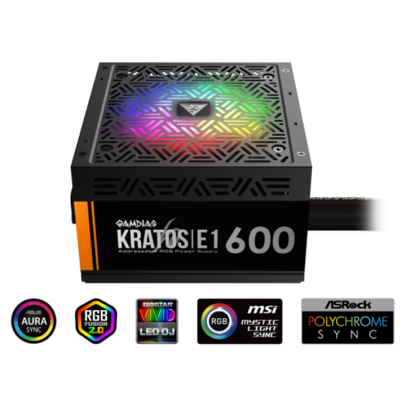 GAMDIAS KRATOS E1-600, 600W, RGB, GAMING PSU (BOX)