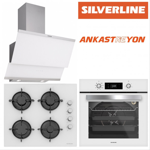 Silverline BO6504W01-CS5349W01-3420 CLASSY Beyaz cam ankastre set