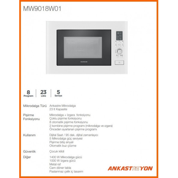 Silverline MW9018W01 Beyaz cam ankastre mikrodalga - 2