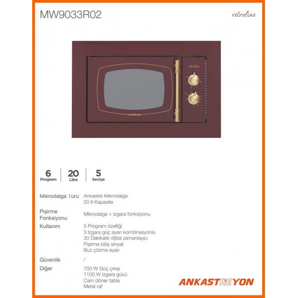 Silverline MW9033R02 Bordo retro ankastre mikrodalga - 2