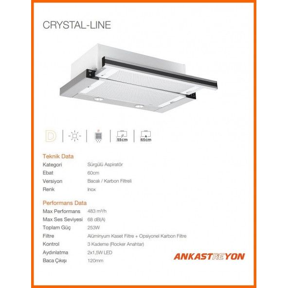 Silverline 1140 CRYSTAL LINE Siyah cam sürgülü aspiratör - 2