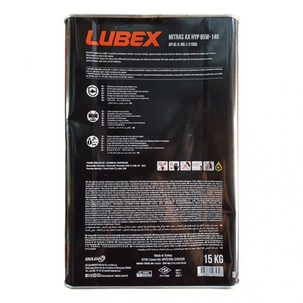 Lubex Mitras AX HYP 85W-140 15 KG Diferansiyel ve Dişli Yağı - Resim 3