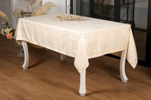 Finezza Raya Lüx Jakar Bambu Kumaş Bej Masa Örtüsü  Dikdörtgen 160x280 cm - 1096