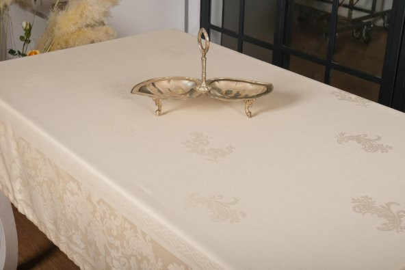 Finezza Raya Lüx Jakar Bambu Kumaş Bej Masa Örtüsü  Dikdörtgen 160x320 cm - 1100 - 6