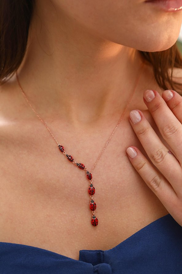 925 Ayar Mineli Uğur Böceği Tasarım Kolye - 3