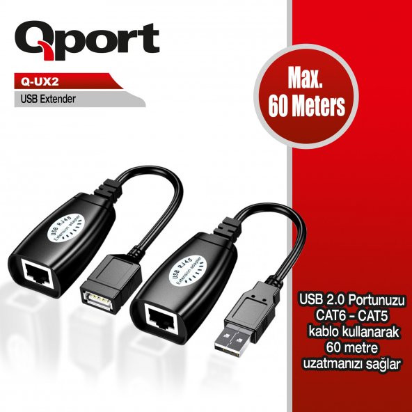 Qport Q-UX2 60 Metre Usb Extender 2 Li Paket