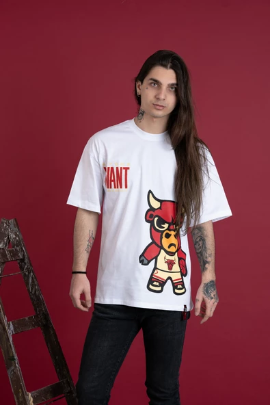 OVERSİZE DESENLİ SIFIR YAKA PENYE ERKEK T-SHİRT - 3