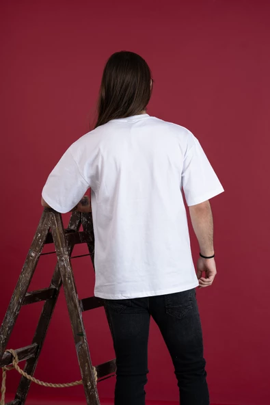 OVERSİZE DESENLİ SIFIR YAKA PENYE ERKEK T-SHİRT - 4