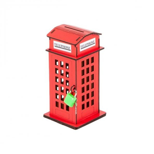 Ahşap Kumbara London Telefon Kulübesi 16 cm - 1