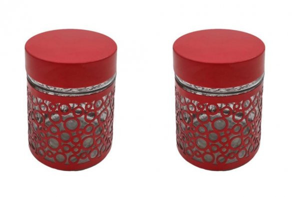 Fidex Home 2li Renkli Cam Kavanoz Saklama Kabı 250ml Kırmızı