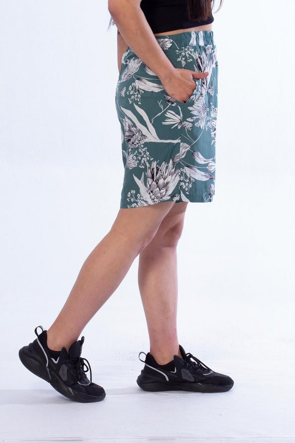 Truva Xxl Büyük Beden Kadın Giyim Dokum Viskon Şort Desenli KŞ033 - 2