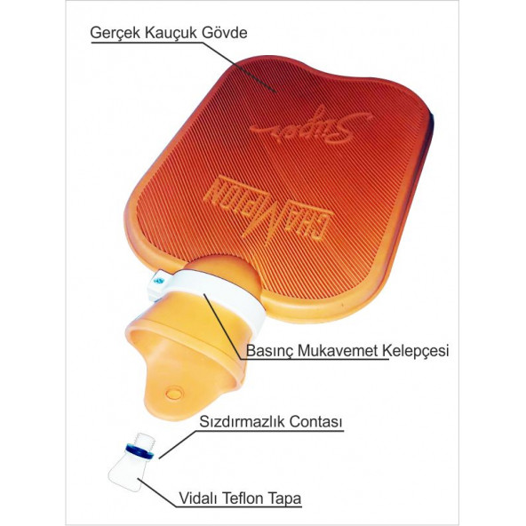 Gerçek Vulkanize Kauçuk Contalı Teflon Tapalı Kapaklı Basınç Kelepçeli Sıcak Su Torbası Termofor - 2