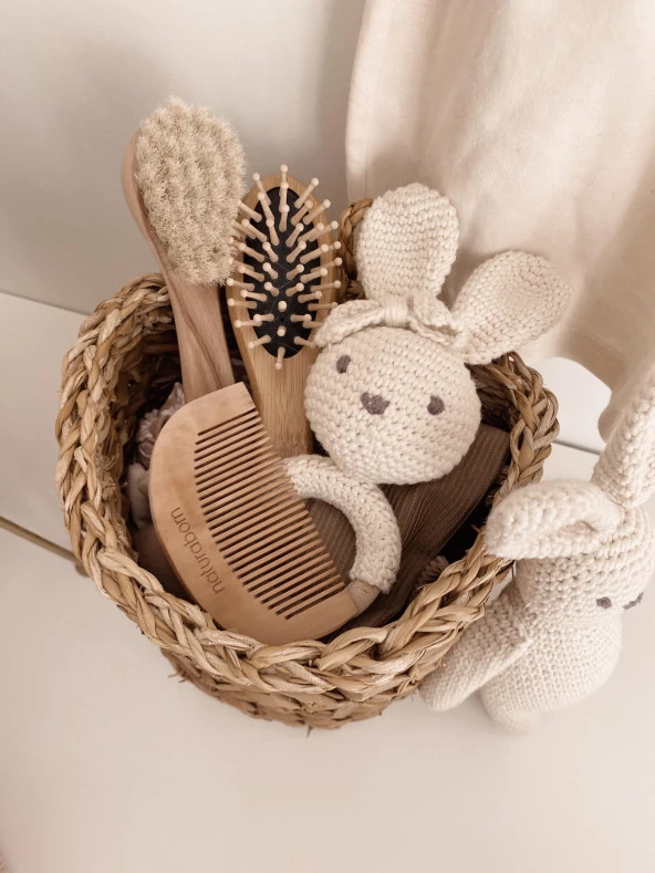 Naturaborn Organik Doğal Keçi Kılı Yumuşak Bebek Konak Saç Fırçası &Bambu Bebek tarağı ve Şimşir Tarak 3'lü Seti - 6