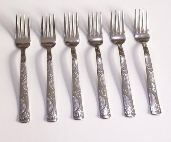 Paslanmaz Çelik Tatlı Çatalı Set Boncuk md 15cm 6 adet Orta Kalite Çatal Günlük Kullanıma Sofra Seti