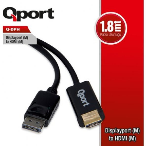 Qport Q-Dph Display Port(M) To HDMI(M) 1.8 Mt Kablo Dönüştürücü - 3