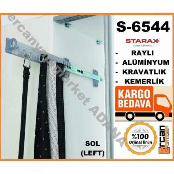 Starax S-6544 Raylı Alüminyum Askı Kravatlık Askısı Kemerlik SOL