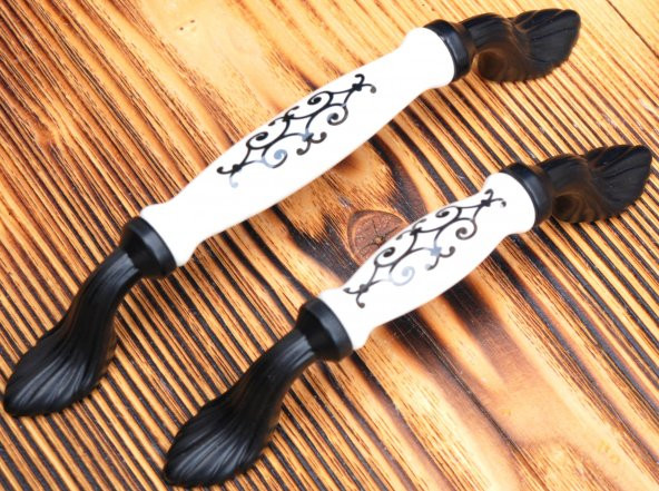 128 MM Porselen Siyah Bacaklı G-284 Çekmece Dolap Mobilya Kulpu