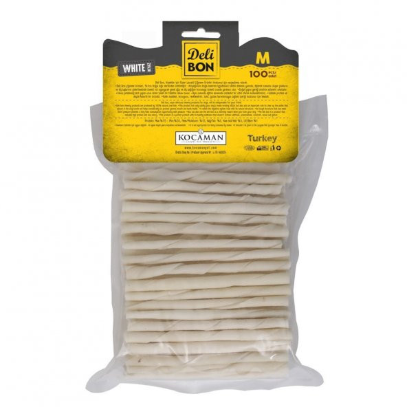 Delibon Burgu Çubuk Köpek Ödülü Kalın Beyaz 100 Adet - Resim 2