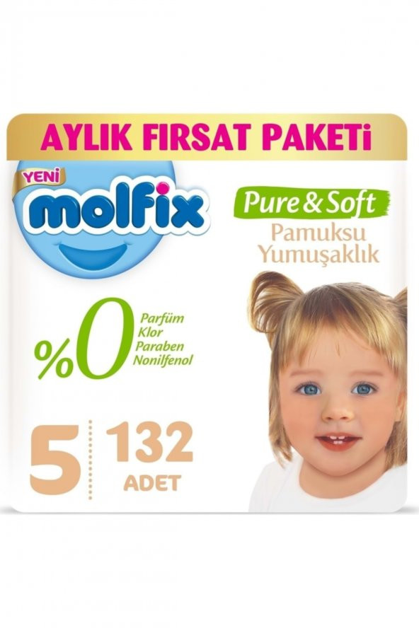Molfix Pure&Soft Bebek Bezi Dev Pk 5 Beden Junior 132 Adet 3lü Set