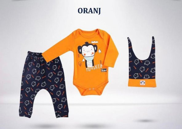 Maymunlu Erkek Bebek 3 Lü Takım