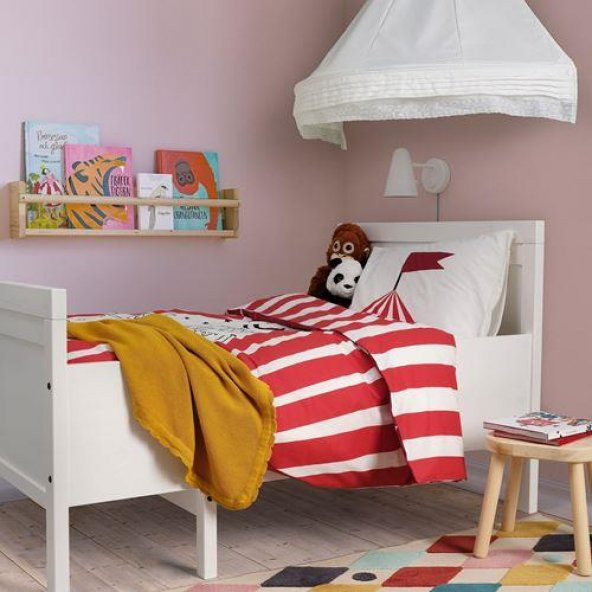 Tek Kişilik Çocuk Nevresim Takımı Desenli 150x200/50x60 cm Çift Taraflı MeridyenDukkan Kırmızı-Beyaz - 5