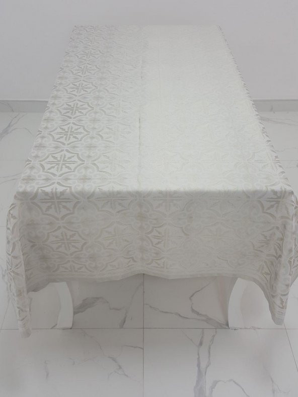 Finezza Sare Lüx Jakar  Kumaş Taş Masa Örtüsü  Dikdörtgen 160x320 cm - 1112 - 2