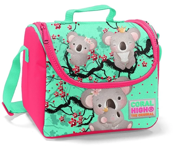 Coral High Yeşil Koala Baskılı Okul Çantası ve Beslenme Çantası Seti - Kız Çocuk - USB Soketli - Resim 3