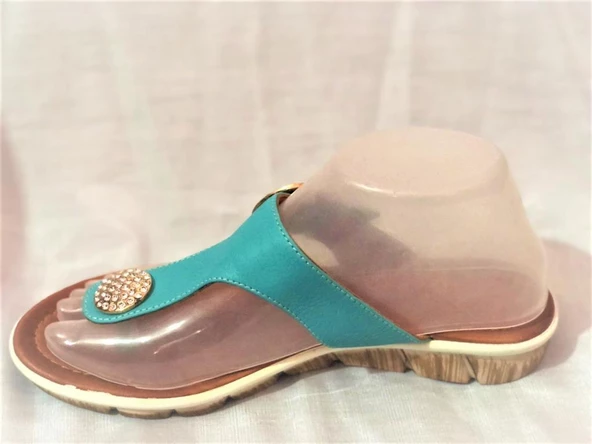 La Marta Kadın Hakiki Deri Turkuaz Elit Toka Detaylı Parmak Arası Terlik - 2