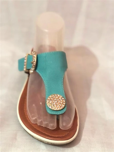 La Marta Kadın Hakiki Deri Turkuaz Elit Toka Detaylı Parmak Arası Terlik - 3