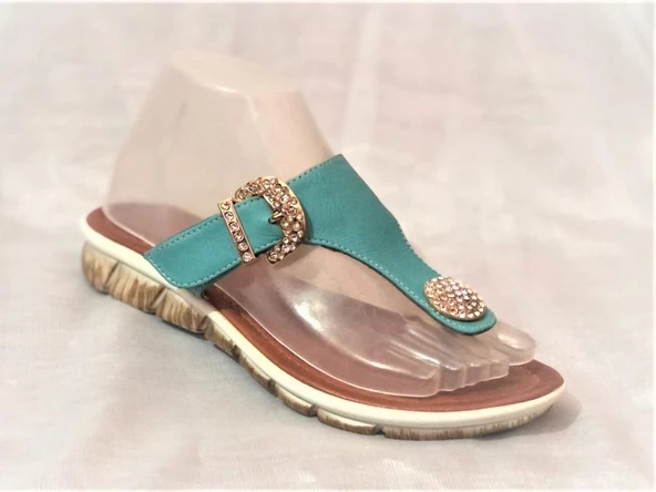 La Marta Kadın Hakiki Deri Turkuaz Elit Toka Detaylı Parmak Arası Terlik