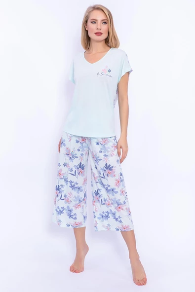 Arnetta 1899 Çiçek Desenli Nil Dantel Detaylı Kadın Pijama Takımı - 2