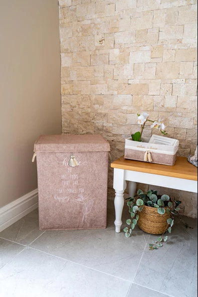 2 Adet Keçe Kapaklı Çok Amaçlı Mega Kutu Kirli Çamaşır Sepeti Set - 7