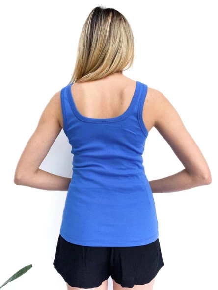 Kadın Fitilli Düğme Detaylı Askılı Body Mavi - 3