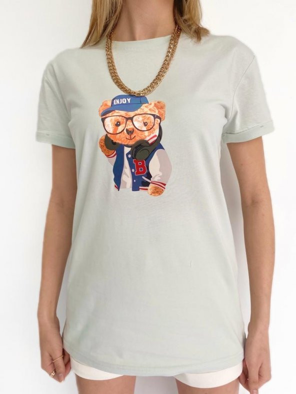 Kadın Ayıcık Baskılı Tshirt Mint - 2