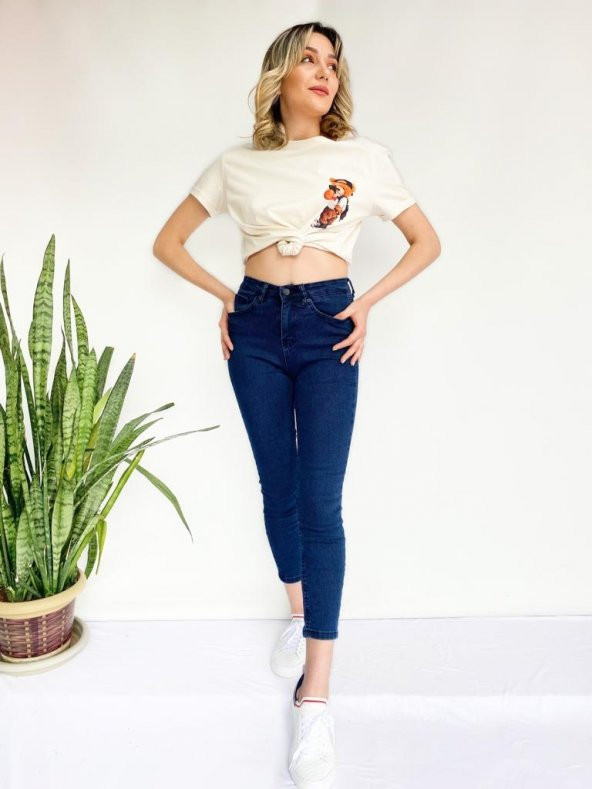 Kadın Ayıcık Baskılı Basic Tshirt Ekru - 5