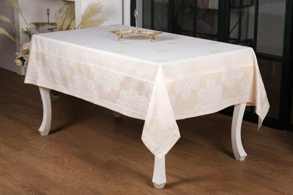 Finezza Viyana Lüx Jakar  Kumaş Bej Masa Örtüsü Dikdörtgen 160x320 cm - 1113