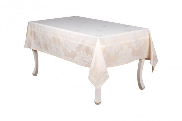 Finezza Viyana Lüx Jakar  Kumaş Bej Masa Örtüsü Dikdörtgen 160x320 cm - 1113 - 6