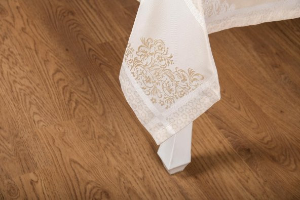 Finezza Viyana Lüx Jakar  Kumaş Bej Masa Örtüsü Dikdörtgen 160x320 cm - 1113 - 7