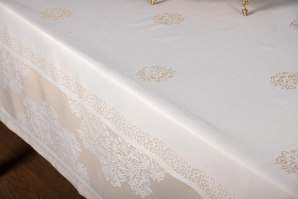 Finezza Viyana Lüx Jakar  Kumaş Bej Masa Örtüsü Dikdörtgen 160x320 cm - 1113 - 10
